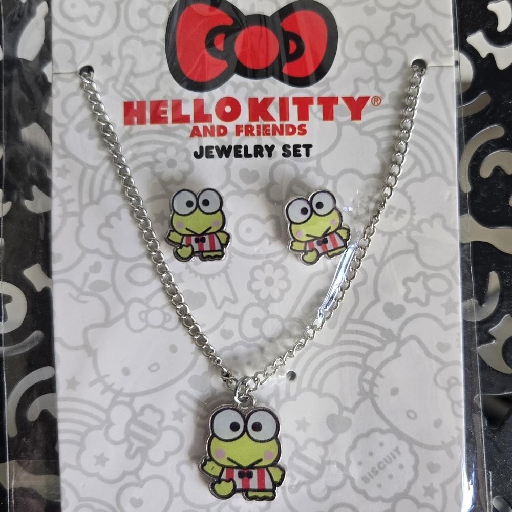🐸 Keroppi Earrings and Necklace Set by Sanrio